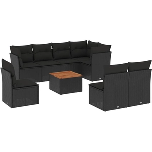 vidaXL Salon de jardin 9 pcs avec coussins noir résine tressée pas cher