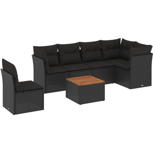 vidaXL Salon de jardin 7 pcs avec coussins noir résine tressée pas cher