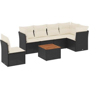 vidaXL Salon de jardin 7 pcs avec coussins noir résine tressée pas cher
