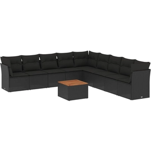 vidaXL Salon de jardin 10 pcs avec coussins noir résine tressée pas cher
