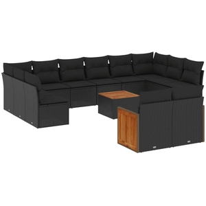 vidaXL Salon de jardin avec coussins 13 pcs noir résine tressée pas cher