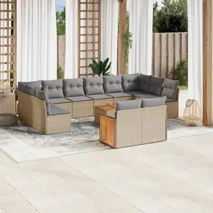 vidaXL Salon de jardin avec coussins 13 pcs beige résine tressée pas cher