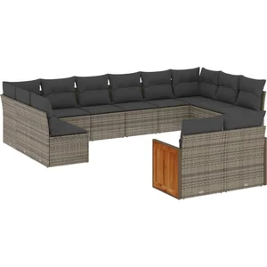 vidaXL Salon de jardin avec coussins 12 pcs gris résine tressée pas cher