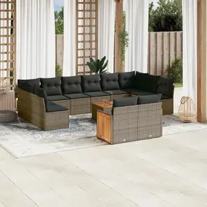 vidaXL Salon de jardin avec coussins 13 pcs gris résine tressée pas cher