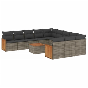 vidaXL Salon de jardin avec coussins 12 pcs gris résine tressée pas cher