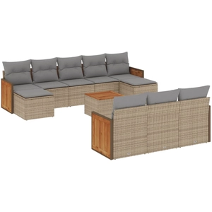 vidaXL Salon de jardin avec coussins 10 pcs beige résine tressée pas cher