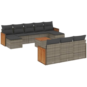 vidaXL Salon de jardin avec coussins 10 pcs gris résine tressée pas cher