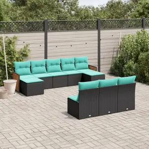 vidaXL Vidaxl Salon De Jardin 10 Pcs Avec Coussins Noir Résine Tressée pas cher