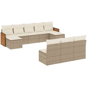 vidaXL Salon de jardin avec coussins 10 pcs beige résine tressée pas cher
