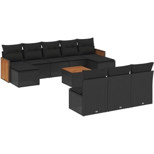 vidaXL Salon de jardin 11 pcs avec coussins noir résine tressée pas cher