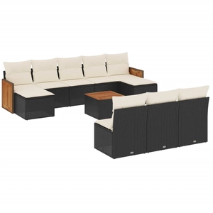 vidaXL Salon de jardin 11 pcs avec coussins noir résine tressée pas cher