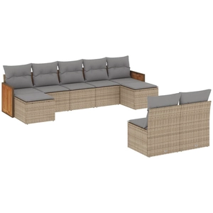 vidaXL Salon de jardin avec coussins 9 pcs beige résine tressée pas cher
