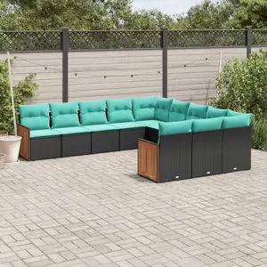 vidaXL Vidaxl Salon De Jardin 11 Pcs Avec Coussins Noir Résine Tressée pas cher