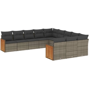 vidaXL Salon de jardin 11 pcs avec coussins gris résine tressée pas cher