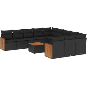 vidaXL Salon de jardin 12 pcs avec coussins noir résine tressée pas cher