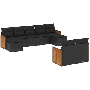 vidaXL Salon de jardin 9 pcs avec coussins noir résine tressée pas cher