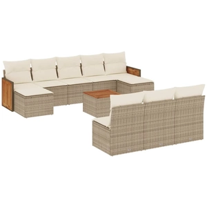 vidaXL Salon de jardin 11 pcs avec coussins beige résine tressée pas cher