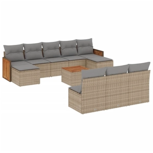 vidaXL Salon de jardin 11 pcs avec coussins beige résine tressée pas cher