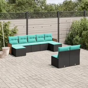 vidaXL Salon de jardin 9 pcs avec coussins noir résine tressée pas cher