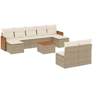 vidaXL Salon de jardin avec coussins 9 pcs beige résine tressée pas cher