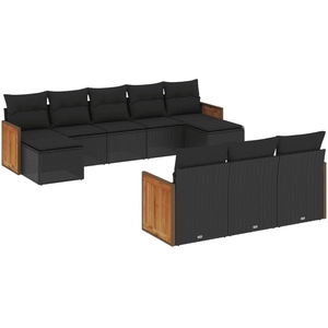 vidaXL Salon de jardin 10 pcs avec coussins noir résine tressée pas cher