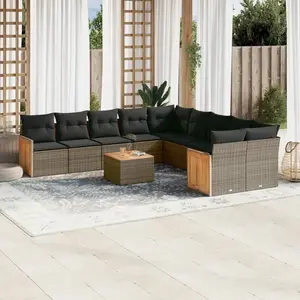 vidaXL Salon de jardin 11 pcs avec coussins gris résine tressée pas cher