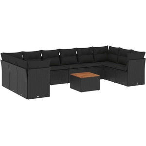 vidaXL Salon de jardin 11 pcs avec coussins noir résine tressée pas cher