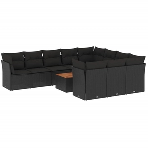 vidaXL Salon de jardin 11 pcs avec coussins noir résine tressée pas cher