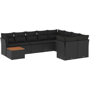 vidaXL Salon de jardin 10 pcs avec coussins noir résine tressée pas cher