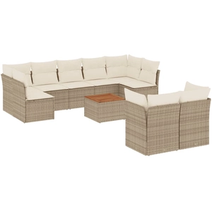 vidaXL Salon de jardin avec coussins 10 pcs beige résine tressée pas cher