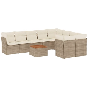 vidaXL Salon de jardin avec coussins 10 pcs beige résine tressée pas cher