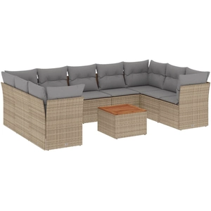 vidaXL Salon de jardin avec coussins 10 pcs beige résine tressée pas cher