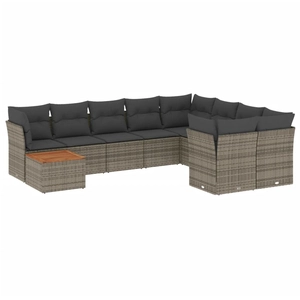 vidaXL Salon de jardin avec coussins 10 pcs gris résine tressée pas cher