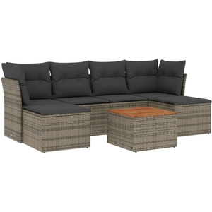 vidaXL Salon de jardin avec coussins 7 pcs gris résine tressée pas cher
