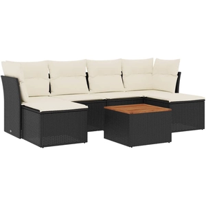vidaXL Salon de jardin 7 pcs avec coussins noir résine tressée pas cher