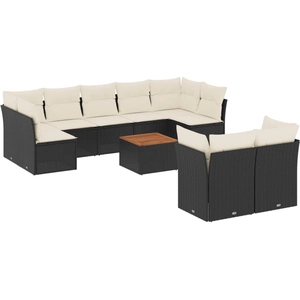 vidaXL Salon de jardin 10 pcs avec coussins noir résine tressée pas cher