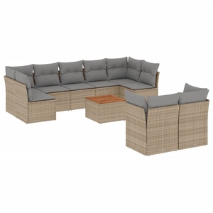 vidaXL Salon de jardin avec coussins 10 pcs beige résine tressée pas cher