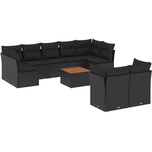 vidaXL Salon de jardin 10 pcs avec coussins noir résine tressée pas cher