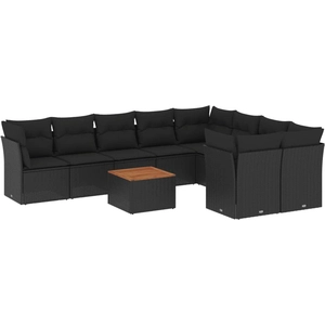 vidaXL Salon de jardin 10 pcs avec coussins noir résine tressée pas cher
