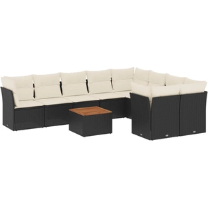 vidaXL Salon de jardin 10 pcs avec coussins noir résine tressée pas cher