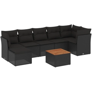 vidaXL Salon de jardin 8 pcs avec coussins noir résine tressée pas cher