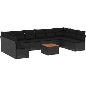 vidaXL Salon de jardin 11 pcs avec coussins noir résine tressée pas cher