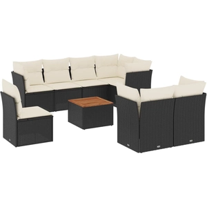vidaXL Salon de jardin 9 pcs avec coussins noir résine tressée pas cher