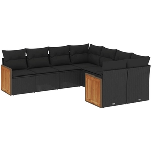 vidaXL Salon de jardin 8 pcs avec coussins noir résine tressée pas cher