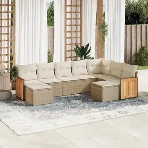vidaXL Salon de jardin avec coussins 9 pcs beige résine tressée pas cher