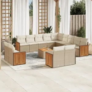 vidaXL Salon de jardin avec coussins 14 pcs beige résine tressée pas cher