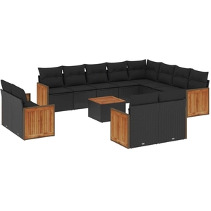 vidaXL Salon de jardin avec coussins 13 pcs noir résine tressée pas cher