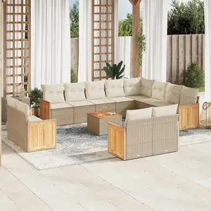 vidaXL Salon de jardin avec coussins 13 pcs beige résine tressée pas cher