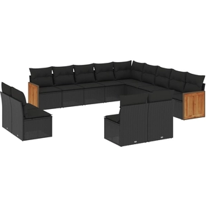 vidaXL Salon de jardin avec coussins 14 pcs noir résine tressée pas cher