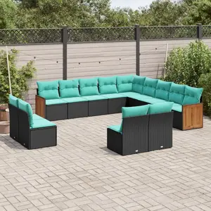 vidaXL Vidaxl Salon De Jardin Avec Coussins 13 Pcs Noir Résine Tressée pas cher